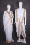 Traditional Handloom Joda Set in White with Brown Dobby Border