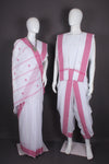 Traditional Handloom Joda Set in White with Magenta Dobby Border