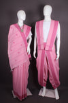 Traditional Handloom Joda Set in Peach with Rani Pink Dobby Border