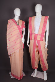 Traditional Handloom Joda Set in Flamingo Pink with Magenta Pink Dobby Border