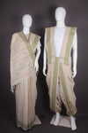 Traditional Handloom Joda Set in Cream with Butis and Green Dobby Border