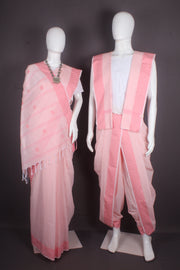 Traditional Handloom Joda Set in Baby Pink with Butis and Rani Pink Dobby Border