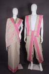 Traditional Handloom Joda Set in Ecru with Buti and Rani Pink Dobby Border