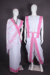 Traditional Handloom Joda Set in White with Buti and Rani Pink Dobby Border