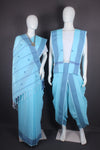 Traditional Handloom Joda Set in Sky Blue with Buti and Blue Dobby Border