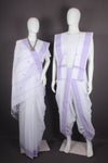 Traditional Handloom Couple Set in White with Purple Dobby Border