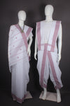 Traditional Handloom Couple Set in White with Dobby Border
