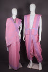 Traditional Handloom Couple Set in Pink with Purple Dobby Border