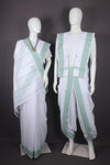 Traditional Handloom Couple Set in White with Green Dobby Border