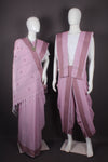 Traditional Handloom Couple Set in Pink with Brown Dobby Border