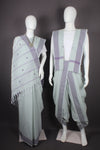 Traditional Handloom Couple Set in Green with Butis and Purple Dobby Border