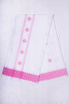 White Dobby Dhoti Dupatta with Magenta Border and Butis