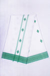 White Dobby Dhoti Dupatta with Green Border and Butis