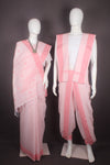 Traditional Handloom Couple Set in Peach with Butis and Pink Dobby Border