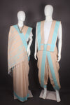 Traditional Handloom Couple Set in Cream with Butis and Sky Blue Dobby Border