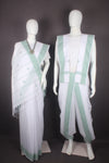 Traditional Handloom Couple Set in White with Butis and Green Dobby Border