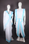 Traditional Handloom Couple Set in White with Butis and Sky Blue Dobby Border