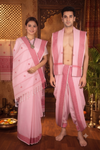 Traditional Handloom Couple Set in Pink with Butis and Magenta Dobby Border