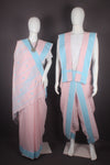 Traditional Handloom Couple Set in Peach with Butis and Turquoise Blue Dobby Border