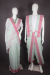 Traditional Handloom Couple Set in Mint Green with Butis and Magenta Dobby Border