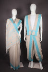 Traditional Handloom Couple Set in Sepia with Butis and Sky Blue Dobby Border