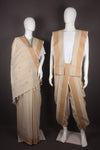 Traditional Handloom Couple Set in Beige with Butis and Muted Gold Dobby Border