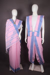 Traditional Handloom Couple Set in Pink with Butis and Blue Dobby Border