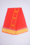 Red Dobby Dhoti Dupatta with Silver Zari, Magenta and Yellow Border and Butis