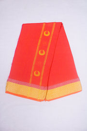 Red Dobby Dhoti Dupatta with Silver Zari, Magenta and Yellow Border and Butis