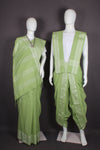Traditional Handloom Joda Set in Sea Green with Sea Green and White Striped Border