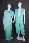Sea Green Dobby Aahar Joda with Sky Blue Border
