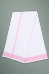 White Dobby Self Line Dhoti Dupatta with Pink Border