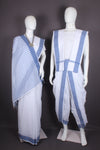 Traditional Handloom Joda Set in White with Blue Dobby Border