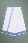 White Dobby Self Line Dhoti Dupatta with Blue Border