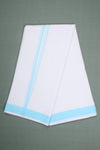 Handloom Dhoti Dupatta Set with dobby border Blue Stripes and Self-Line