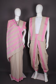 Traditional Handloom Joda Set in Cream with Magenta Pink Dobby Border