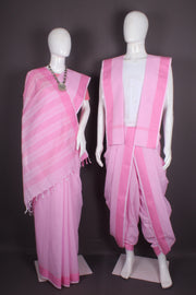 Traditional Handloom Joda Set in Pink with Magenta Pink Dobby Border