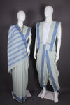 Traditional Handloom Joda Set in Sage Green with Blue Dobby Border