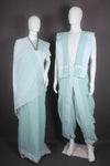 Traditional Handloom Joda Set in Sea Green with Self Striped and White Dobby Border