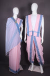 Traditional Handloom Joda Set in Pink with Self Line and Blue Dobby Border