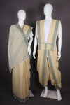 Traditional Handloom Joda Set in Yellow with Self Line and Green Dobby Border