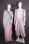 Traditional Handloom Joda Set in Pink with Self Line and Green Dobby Border