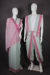 Traditional Handloom Couple Set in Pista Green with Rani Pink Dobby Border