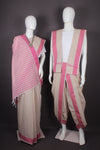 Traditional Handloom Couple Set in Cream with Rani Pink Dobby Border