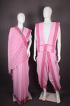 Traditional Handloom Couple Set in Pink with Self Line and Magenta Dobby Border
