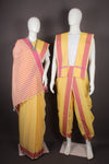 Traditional Handloom Couple Set in Yellow with Self Line and Magenta Dobby Border