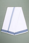 White Dhoti Dupatta with Self Line and Blue Dobby Border