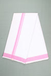 White Dhoti Dupatta with Self Striped and Rani Dobby Border