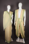 Traditional Handloom Couple Set in Yellow with Self Striped and Green Dobby Border