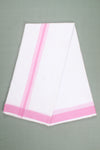 White Dhoti Dupatta with Self Striped and Pink Dobby Border